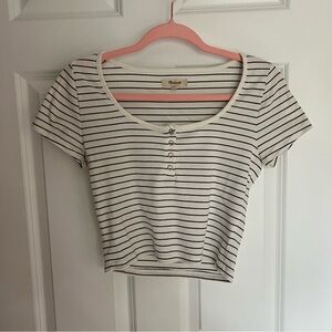 Madewell White and Black Fitted Crop Top size Small